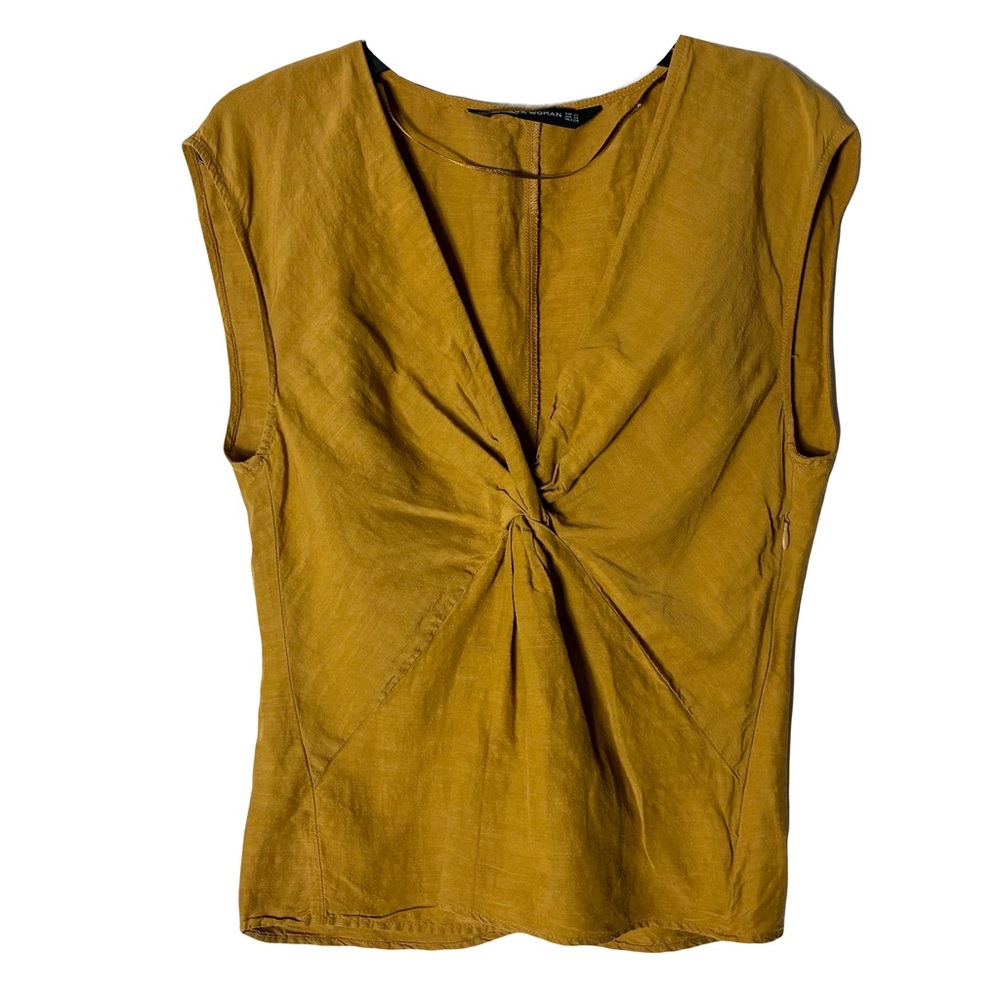 Nwot Zara Linen Knot Ruched Sleeveless Top XS Lagenlook Beachy Summer Indie Folk